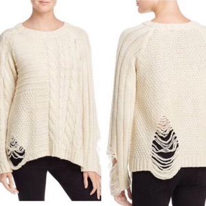 NWT Banjara Distressed Metallic Cableknit Sweater